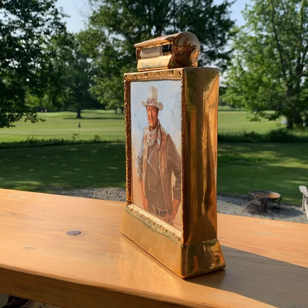 Vintage collectible 1979 John Wayne Whiskey Decanter 23k Gold Frame
